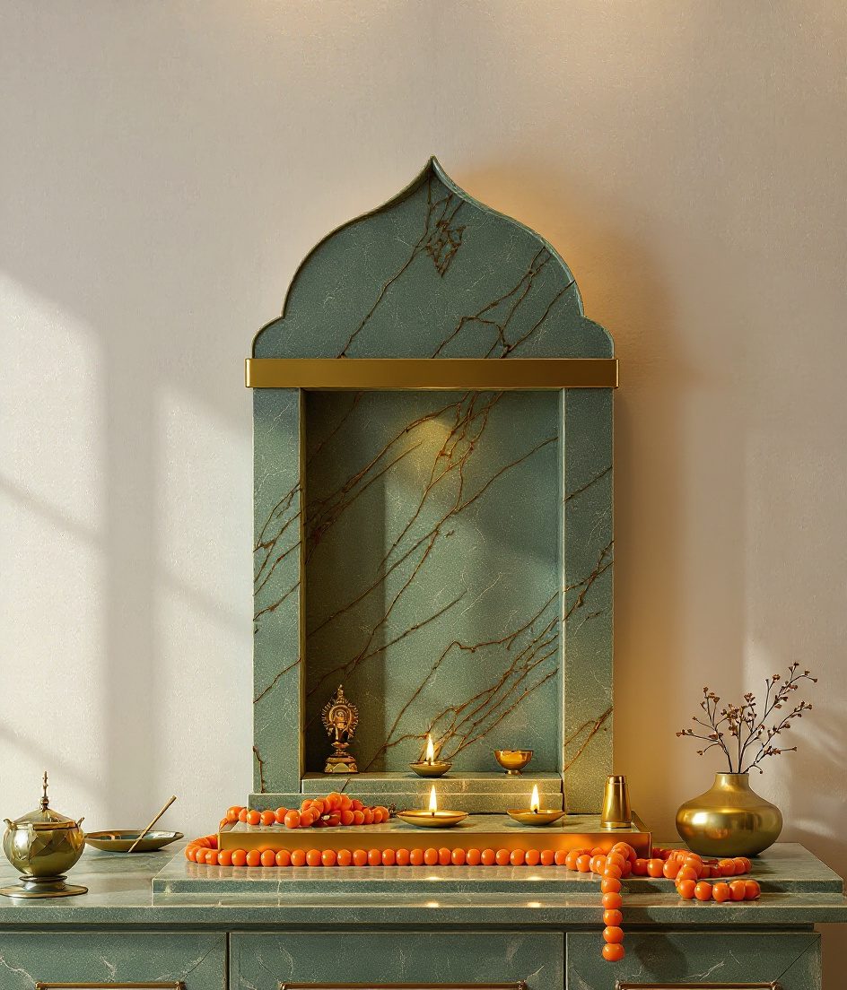 Compact Marble Niche Mandir — Sage & Brass