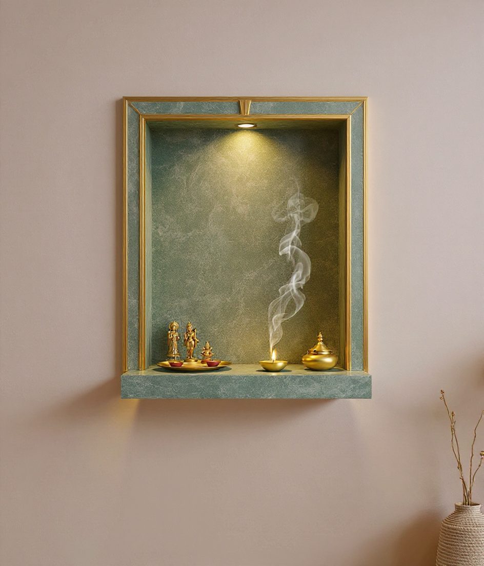 Floating Shelf Minimal Mandir — Sage & Brass