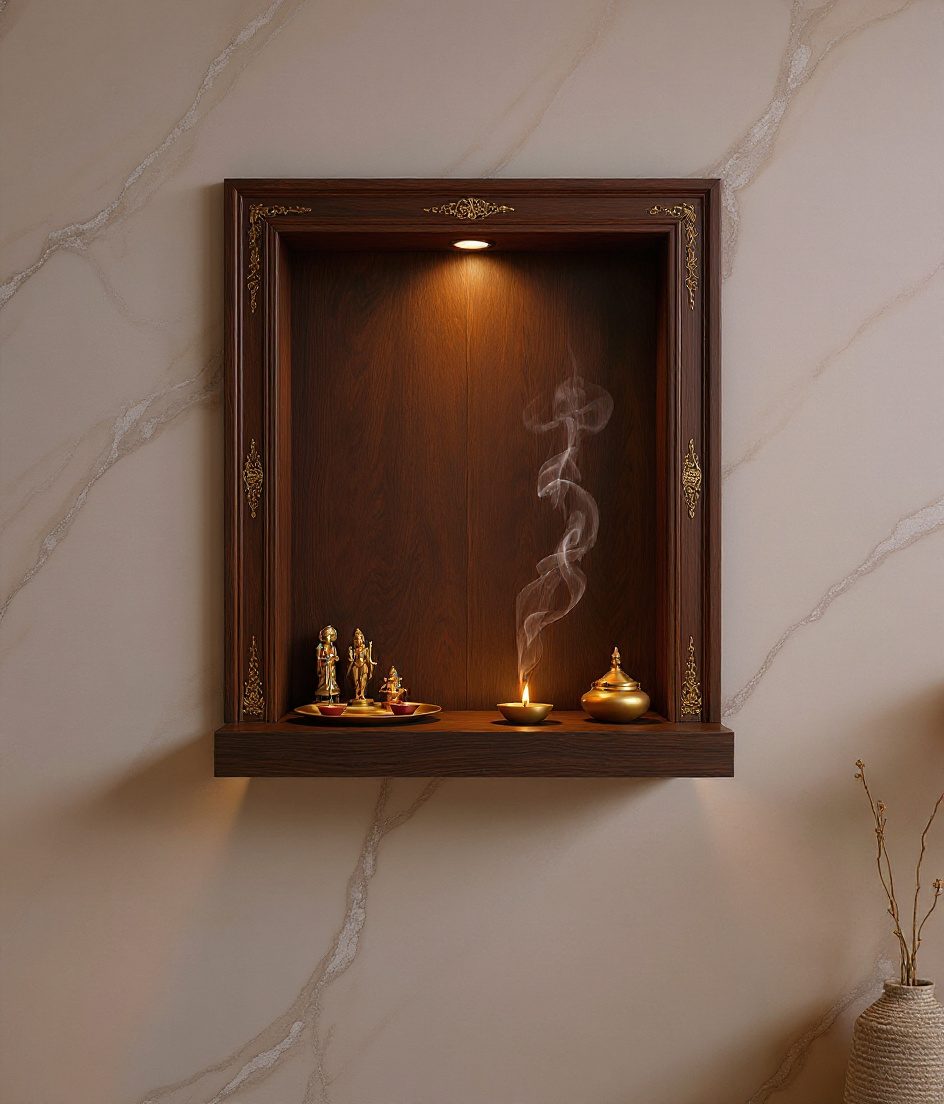 Floating Shelf Minimal Mandir — Walnut Classic