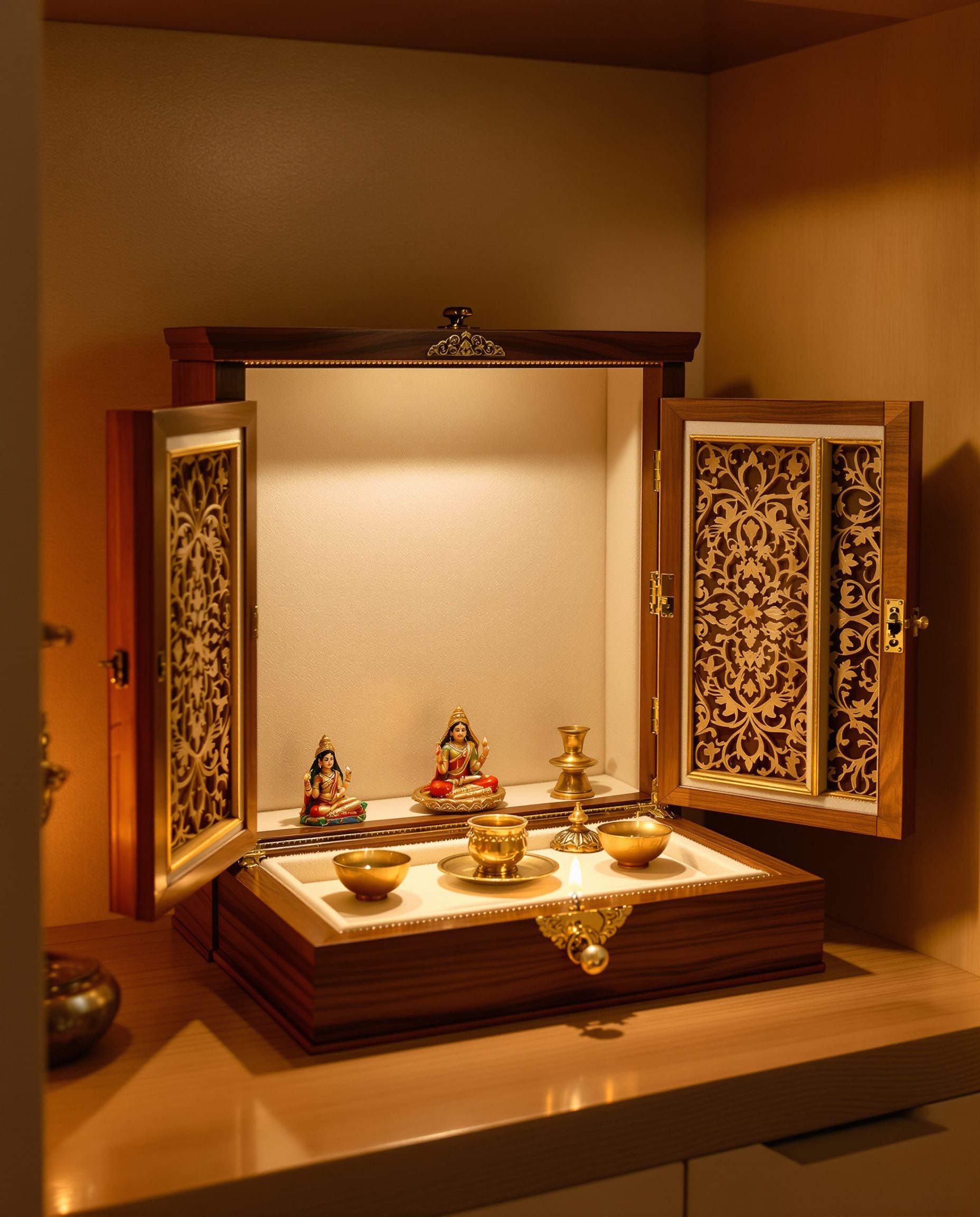 Foldable Travel Pooja Box — Walnut Classic