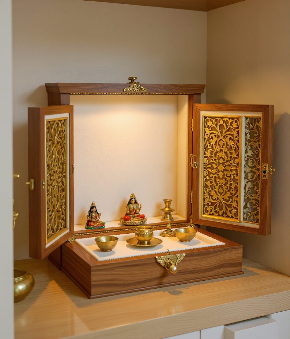 Foldable Travel Pooja Box — Warm Oak