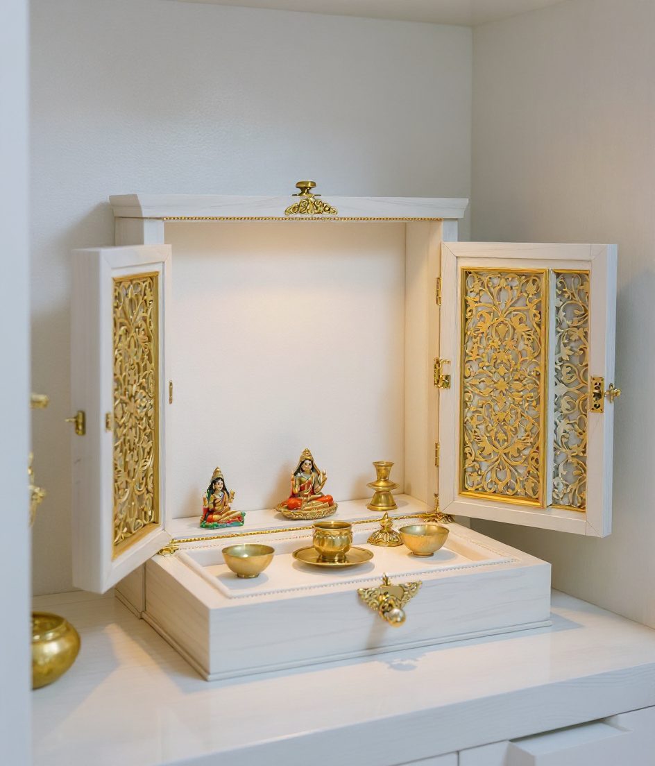Foldable Travel Pooja Box — White Modern
