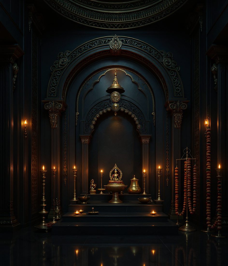 Gold-Leaf Marble Mandir Room — Charcoal Minimal