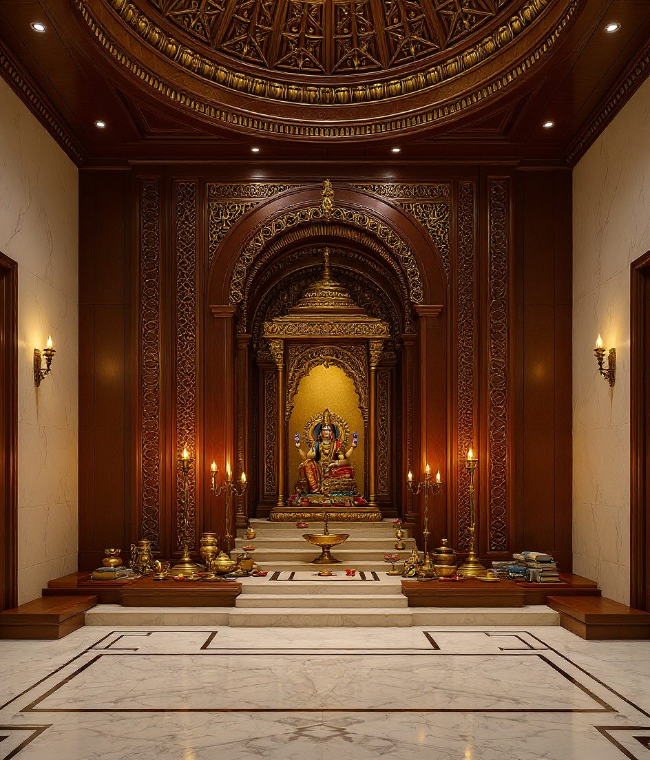 Grand Villa Pooja Room — Walnut Classic