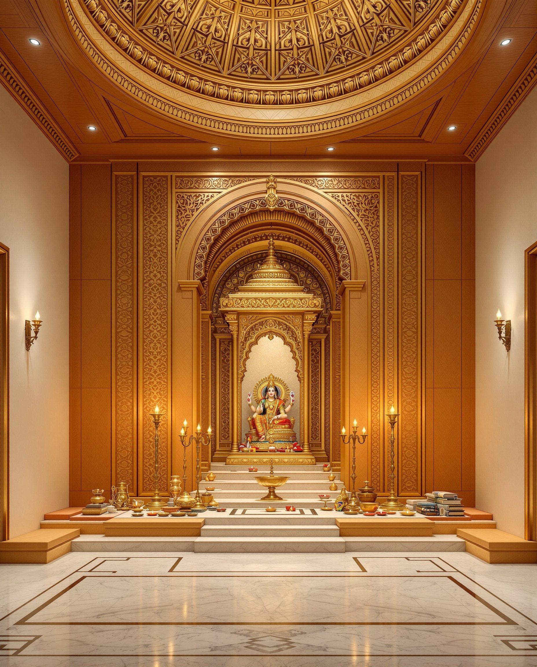 Grand Villa Pooja Room — Warm Oak