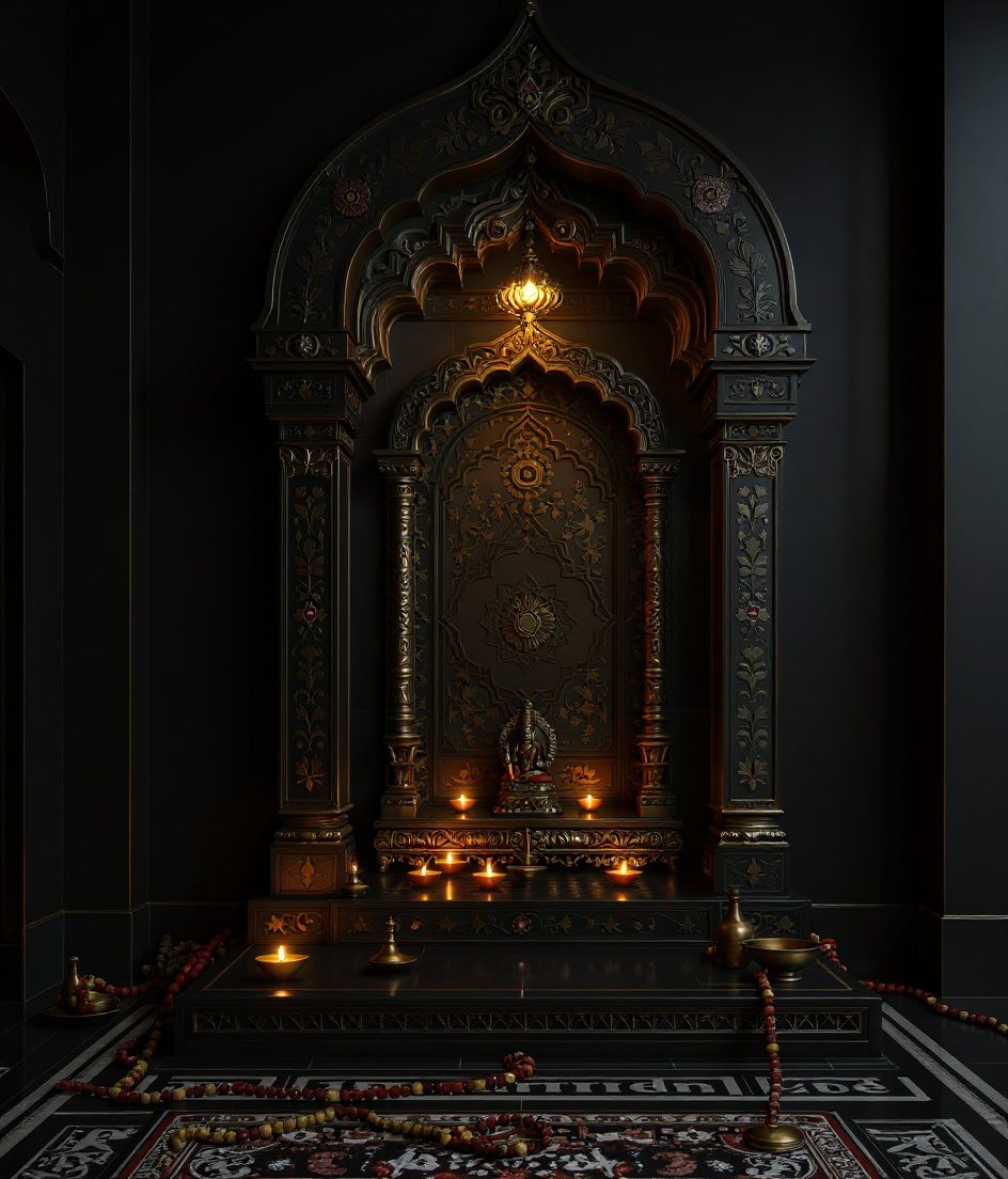 Green Marble Inlay Mandir — Charcoal Minimal
