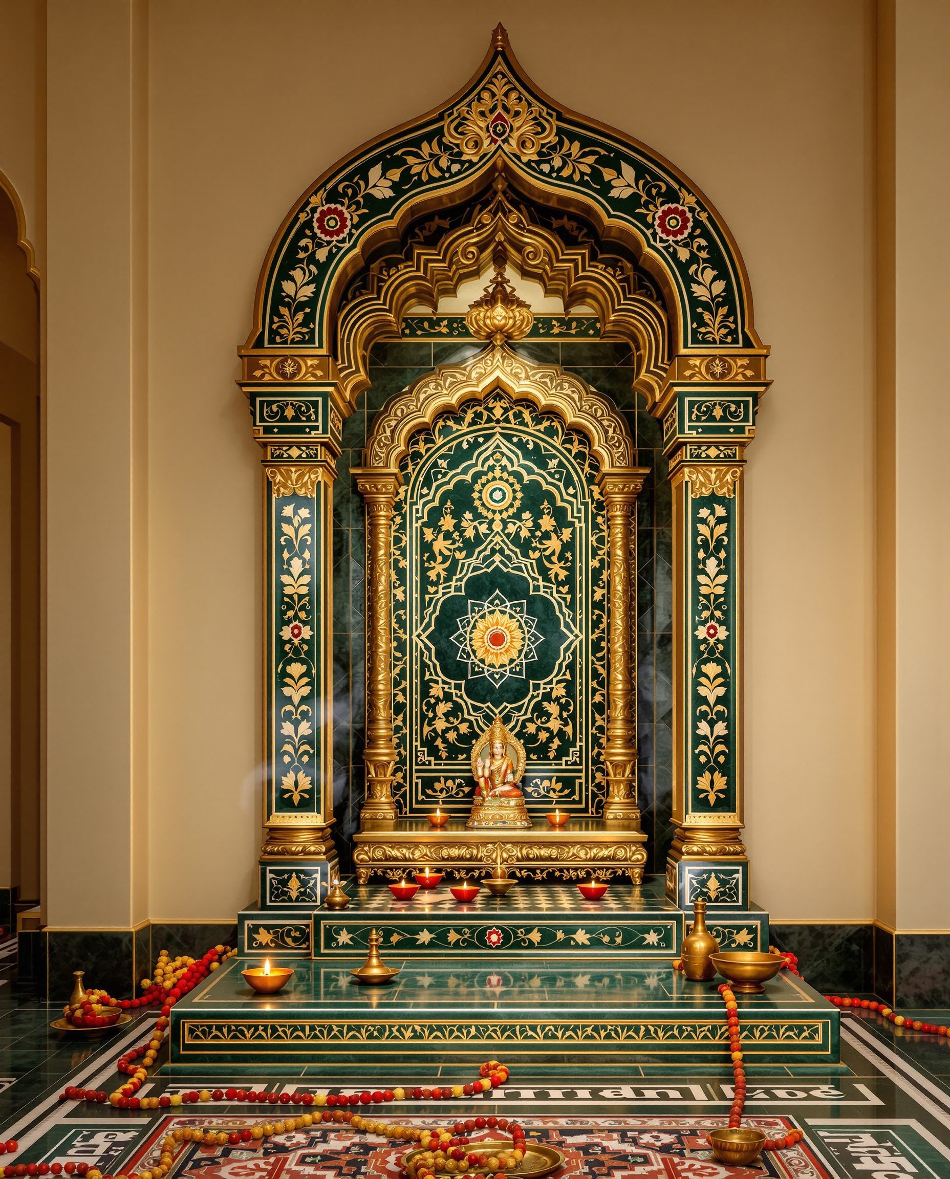 Green Marble Inlay Mandir — Sage & Brass