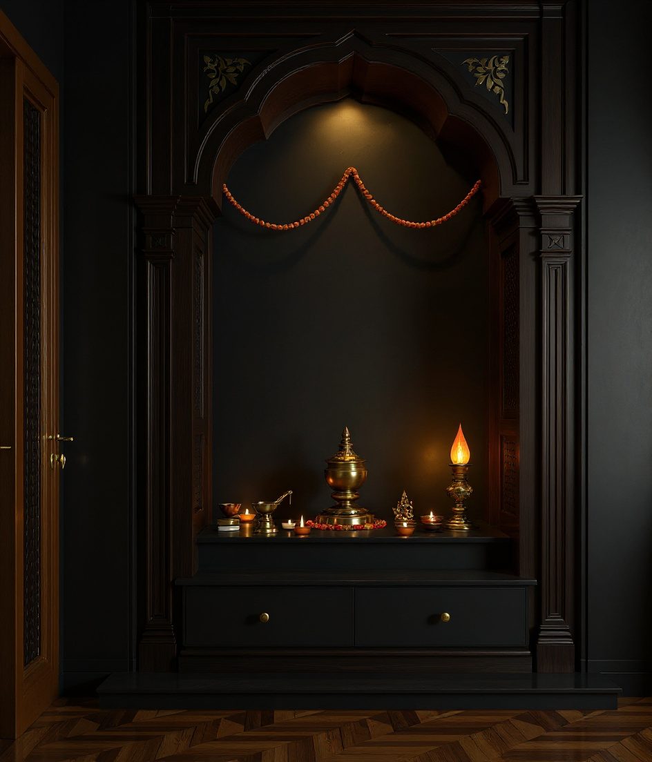 Indo-Colonial Luxury Shrine Alcove — Charcoal Minimal