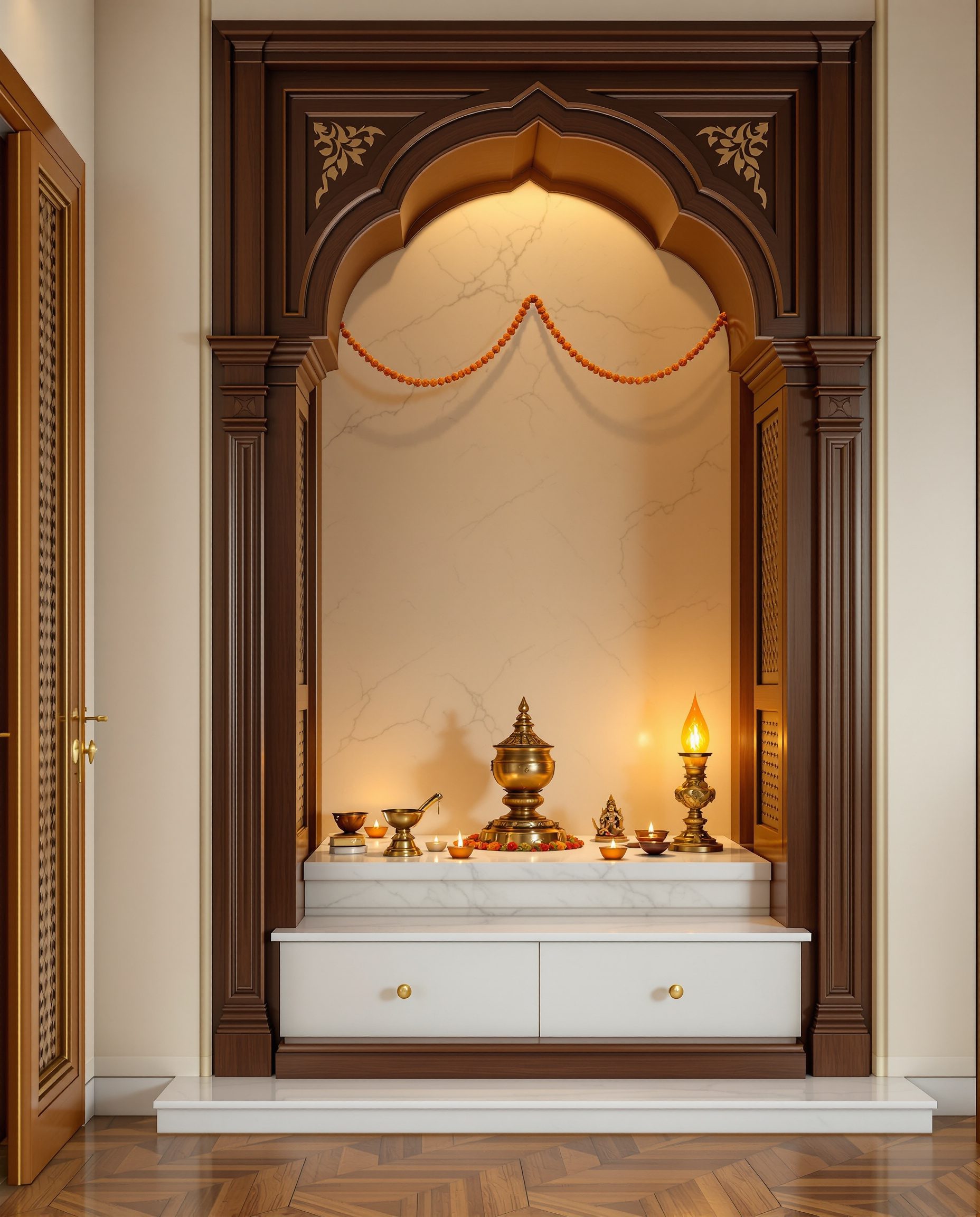 Indo-Colonial Luxury Shrine Alcove — Walnut Classic