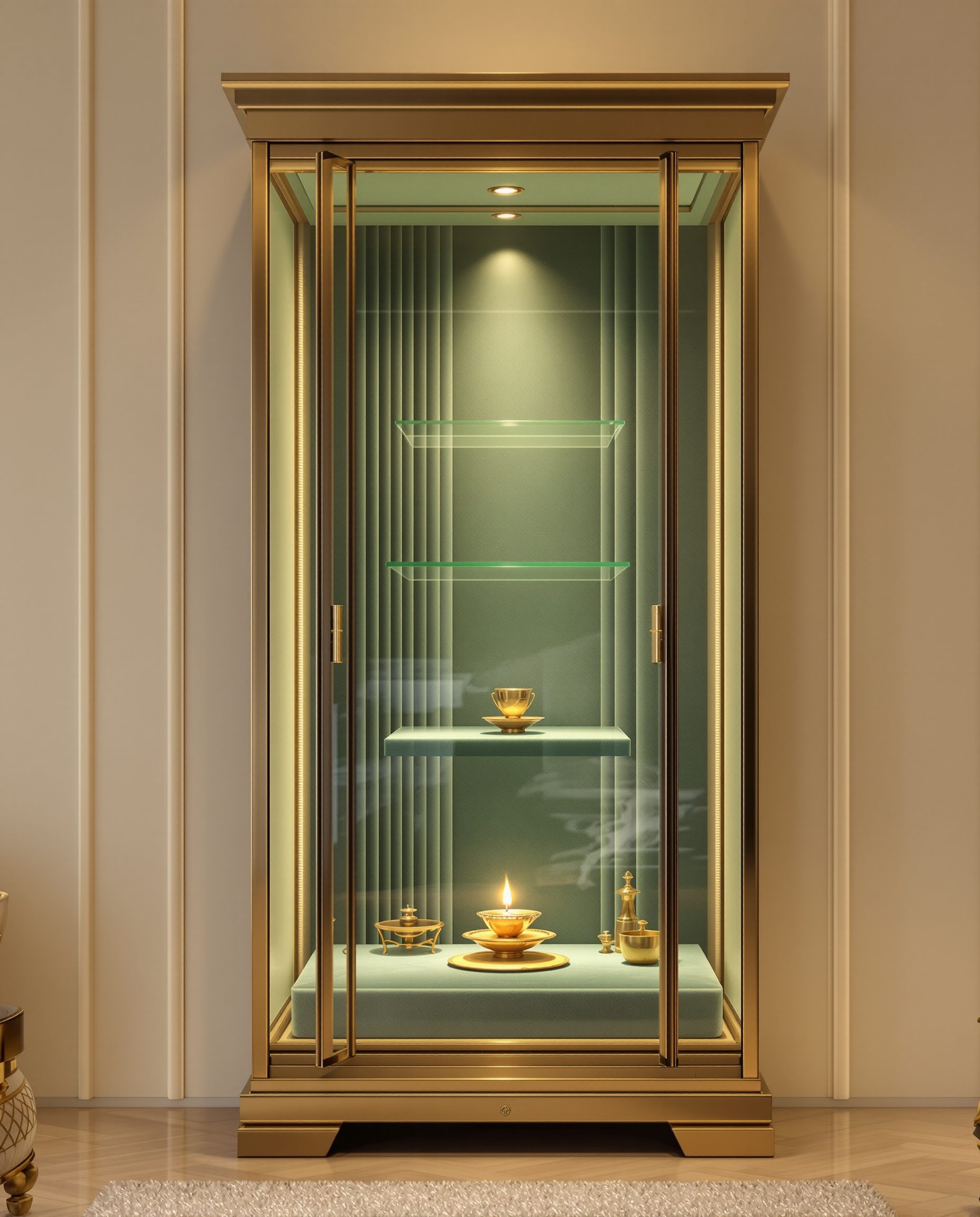 Luxury Glass Brass Shrine Cabinet — Sage & Brass