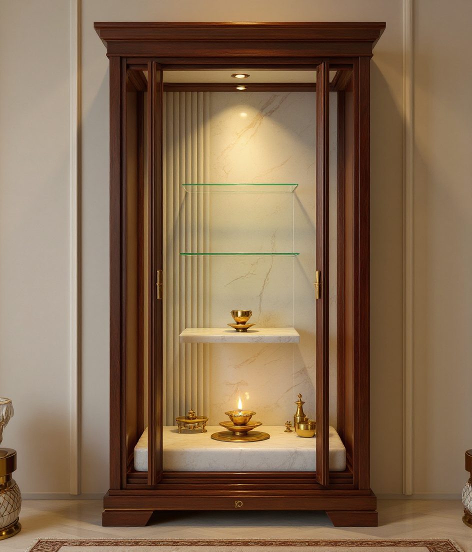 Luxury Glass Brass Shrine Cabinet — Walnut Classic