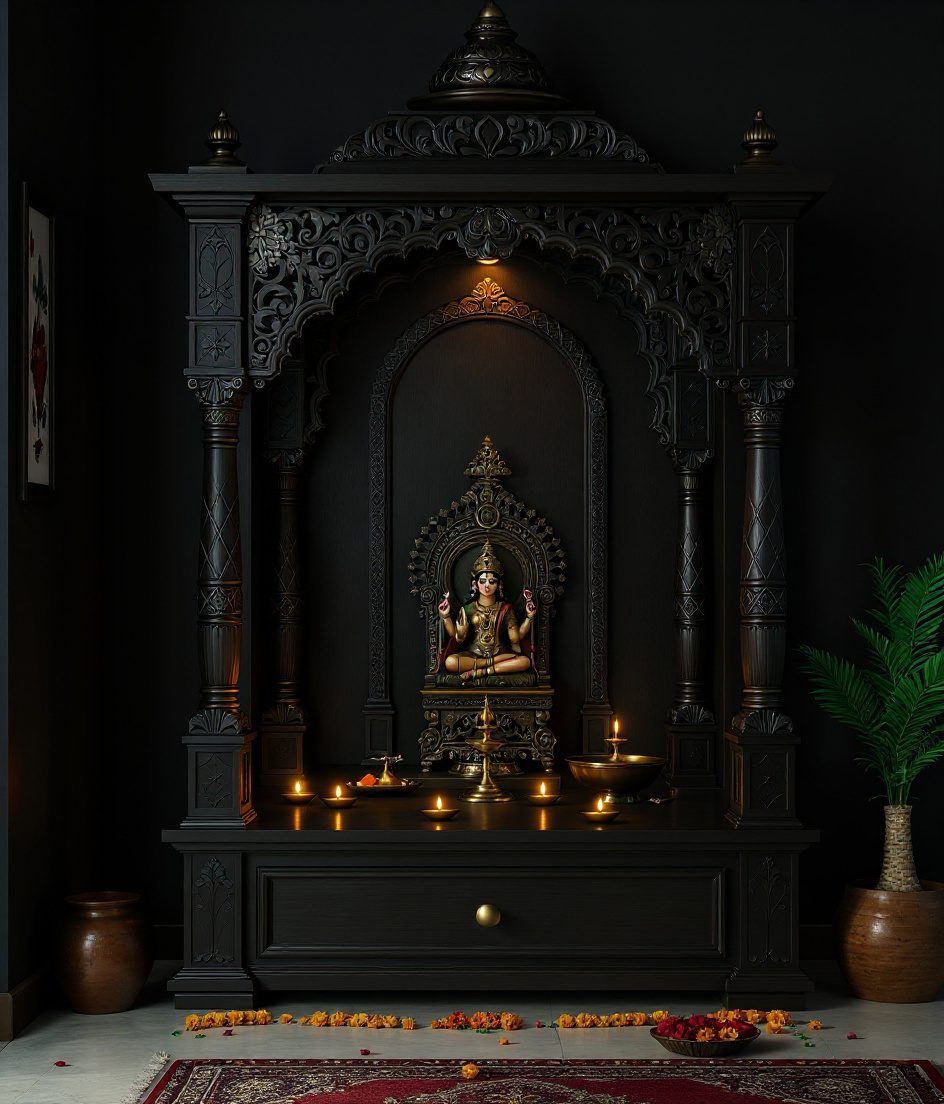 Maharashtrian Devghar Cabinet — Charcoal Minimal