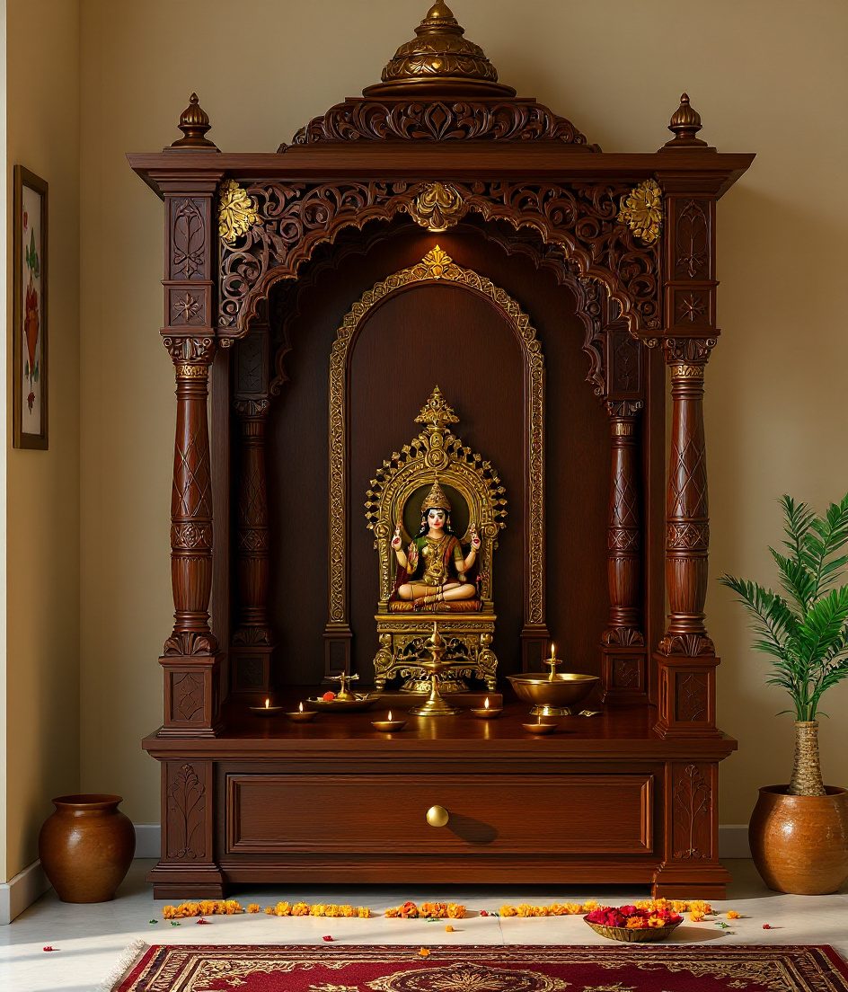 Maharashtrian Devghar Cabinet — Walnut Classic