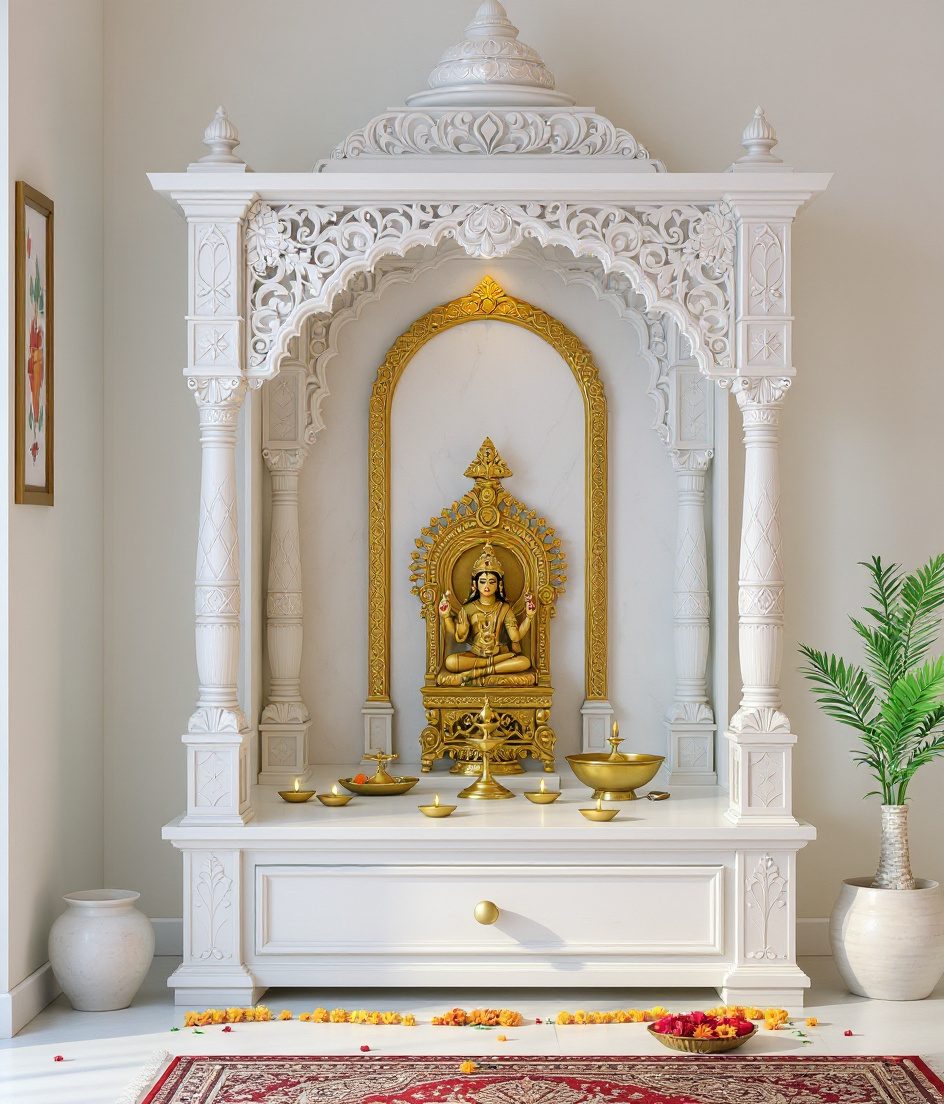 Maharashtrian Devghar Cabinet — White Modern