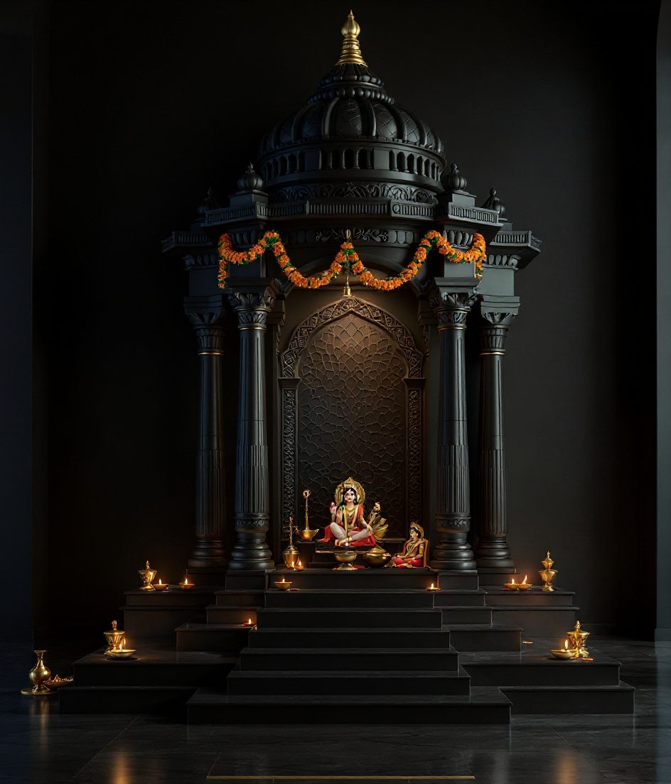 Marble Pillar Mandap Temple — Charcoal Minimal