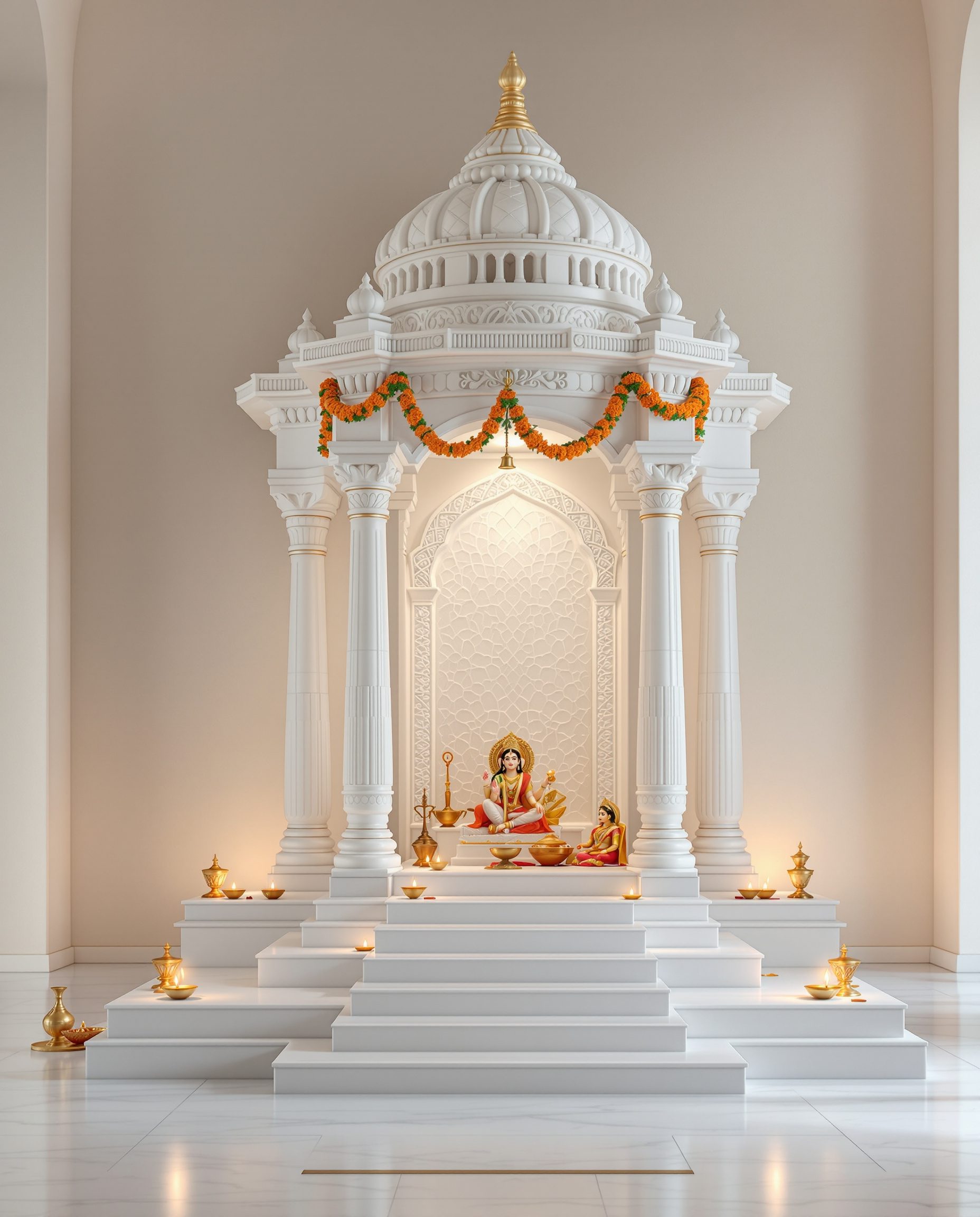 Marble Pillar Mandap Temple — White Modern