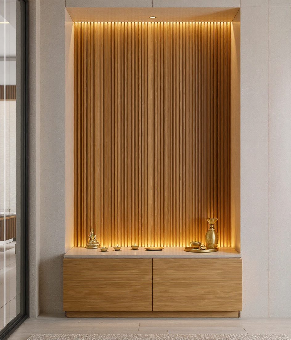 Modern Minimal Floor Temple — Warm Oak
