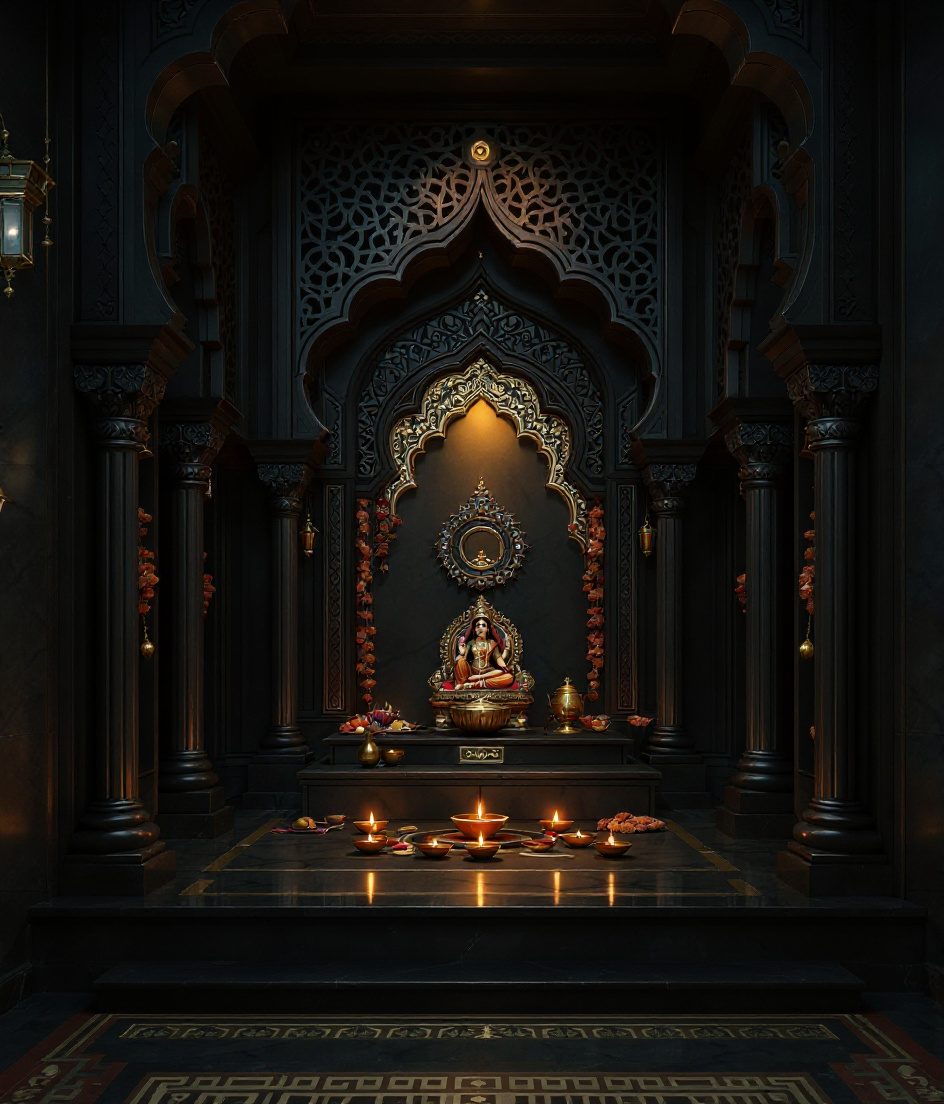North Indian Marble Pooja Room — Charcoal Minimal