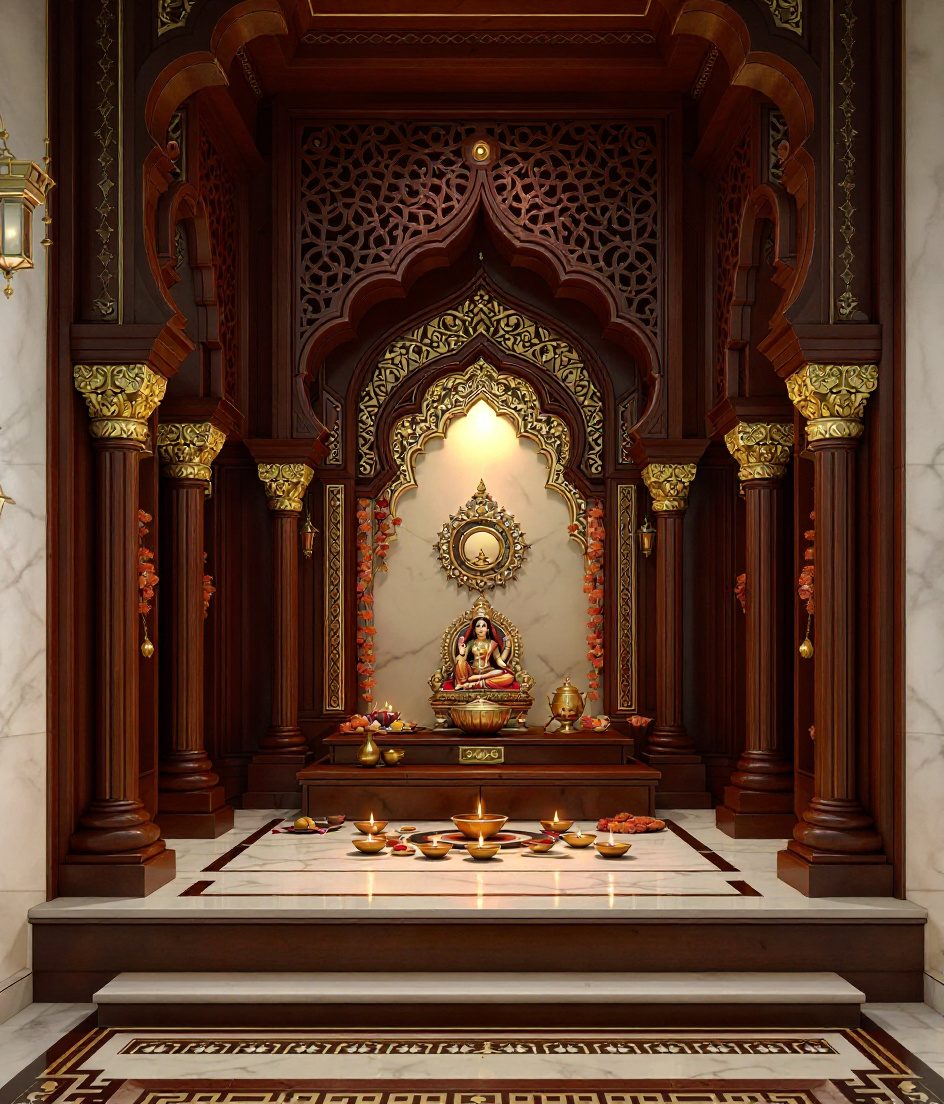 North Indian Marble Pooja Room — Walnut Classic