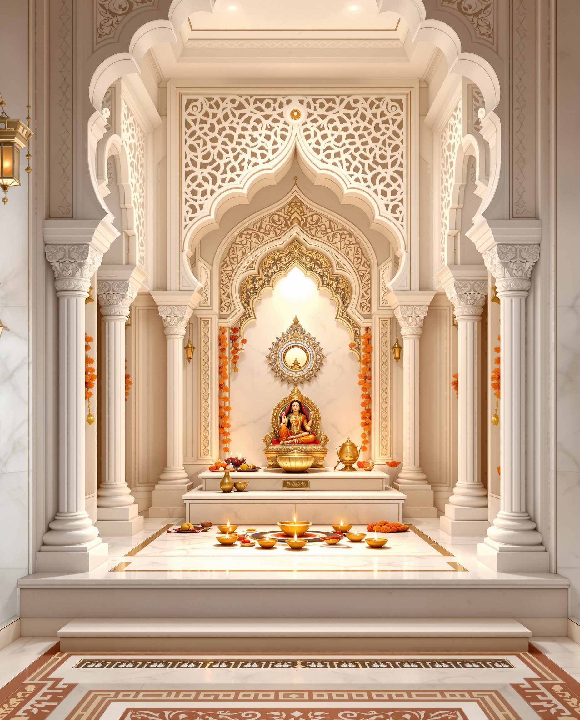 North Indian Marble Pooja Room — White Modern