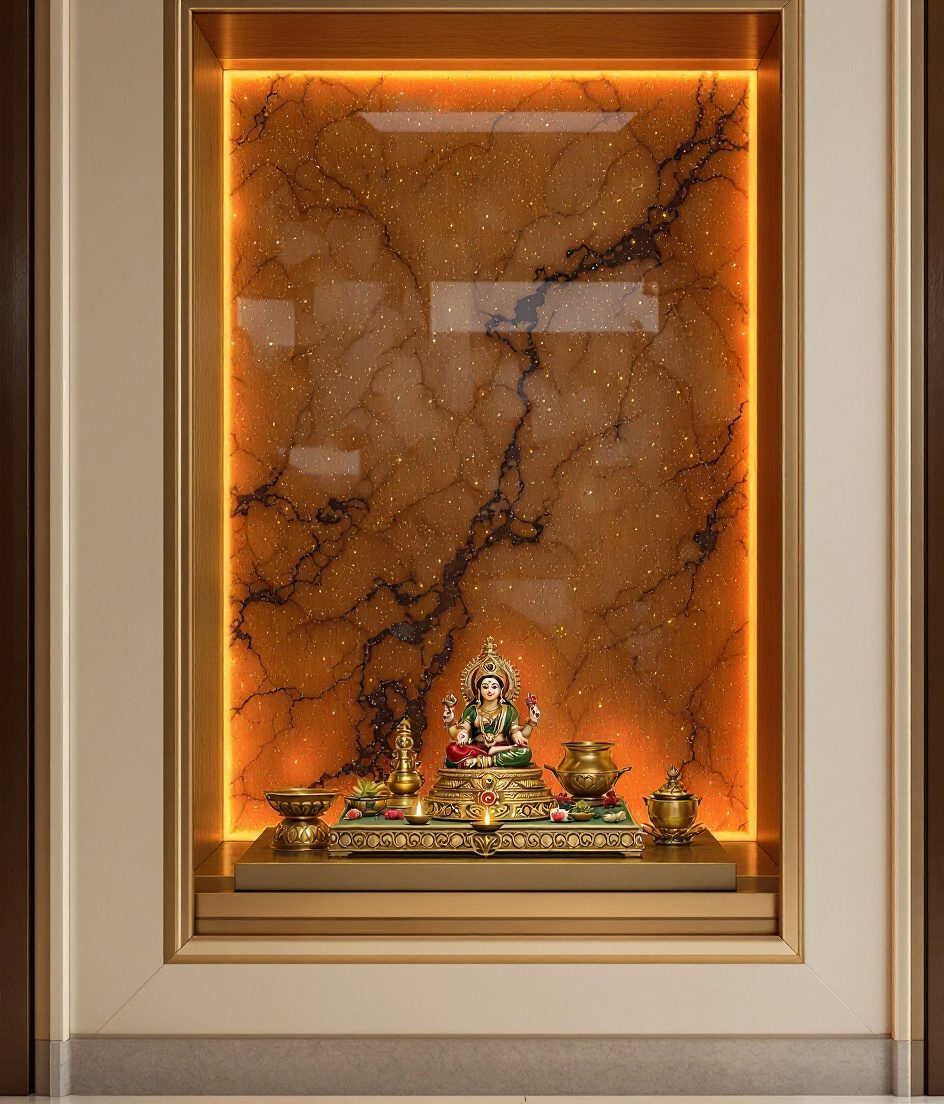Onyx Backlit Niche Shrine — Warm Oak