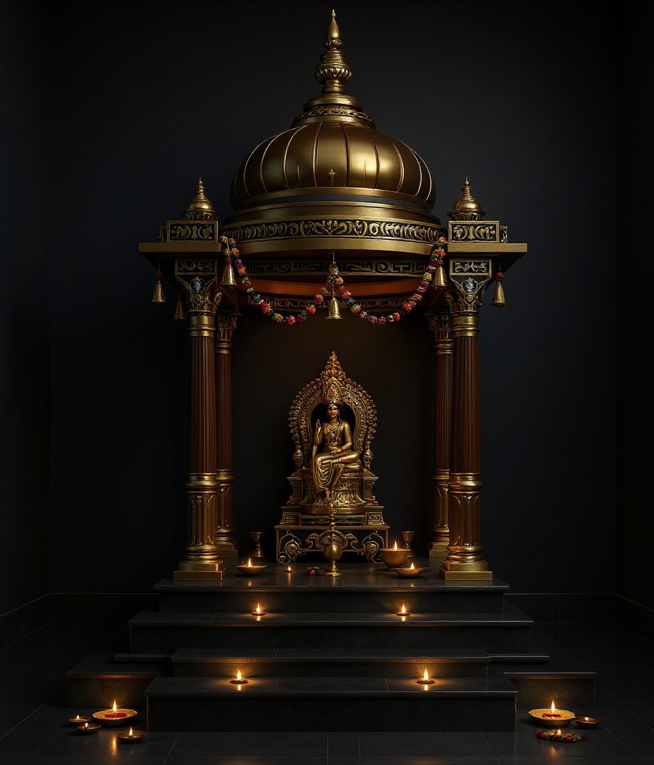Open Pillar Mandap Shrine — Charcoal Minimal