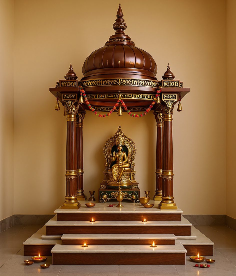 Open Pillar Mandap Shrine — Walnut Classic
