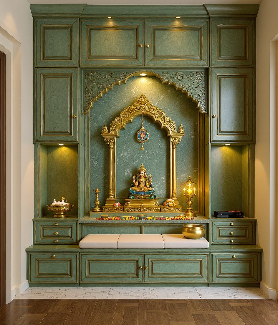 Pooja Room With Storage Loft — Sage & Brass