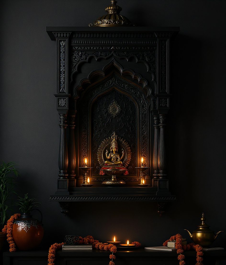 Rajasthani Jharokha Wall Shrine — Charcoal Minimal