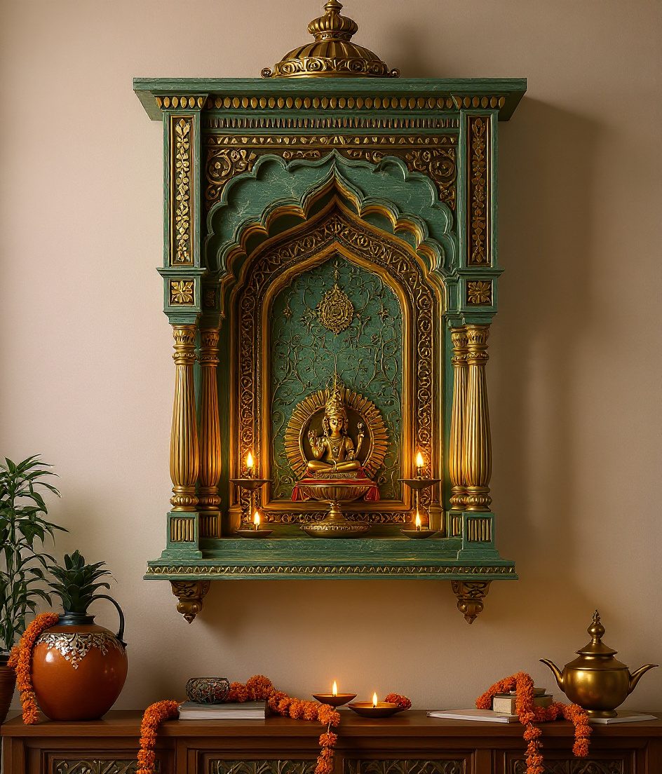 Rajasthani Jharokha Wall Shrine — Sage & Brass