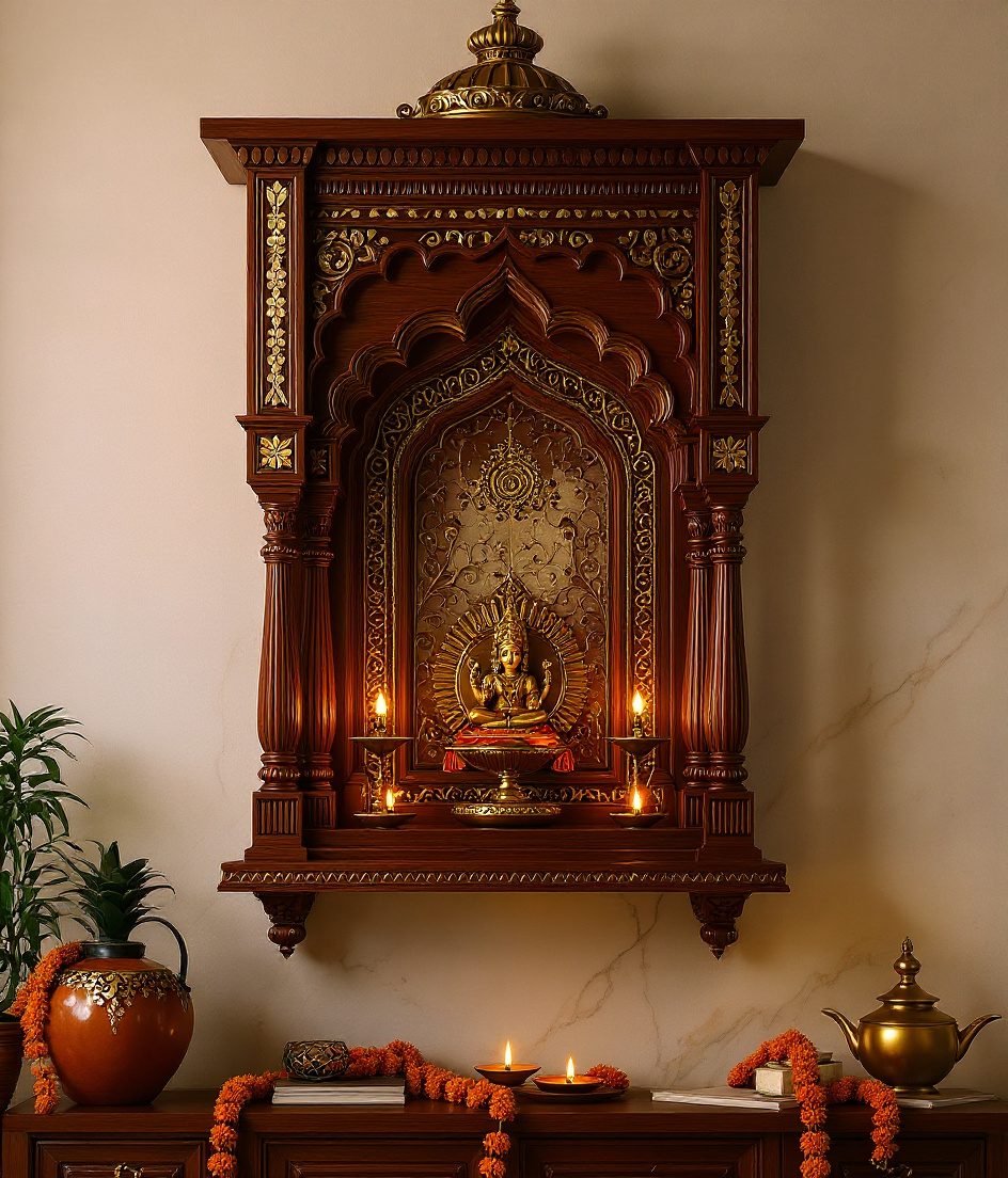 Rajasthani Jharokha Wall Shrine — Walnut Classic