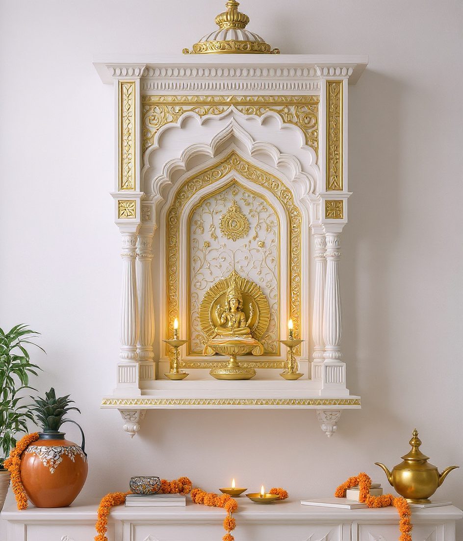 Rajasthani Jharokha Wall Shrine — White Modern