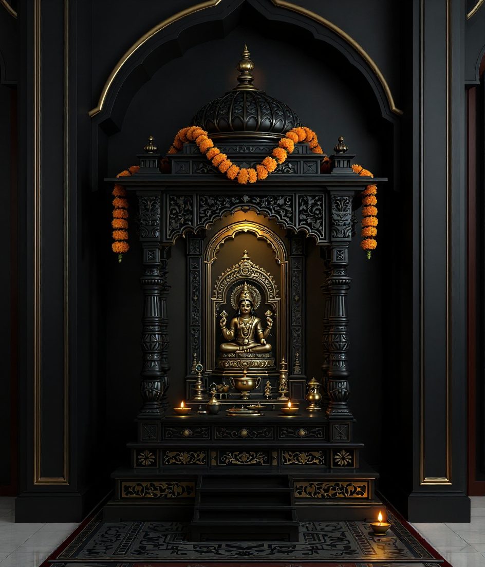 Rosewood Temple On Platform — Charcoal Minimal
