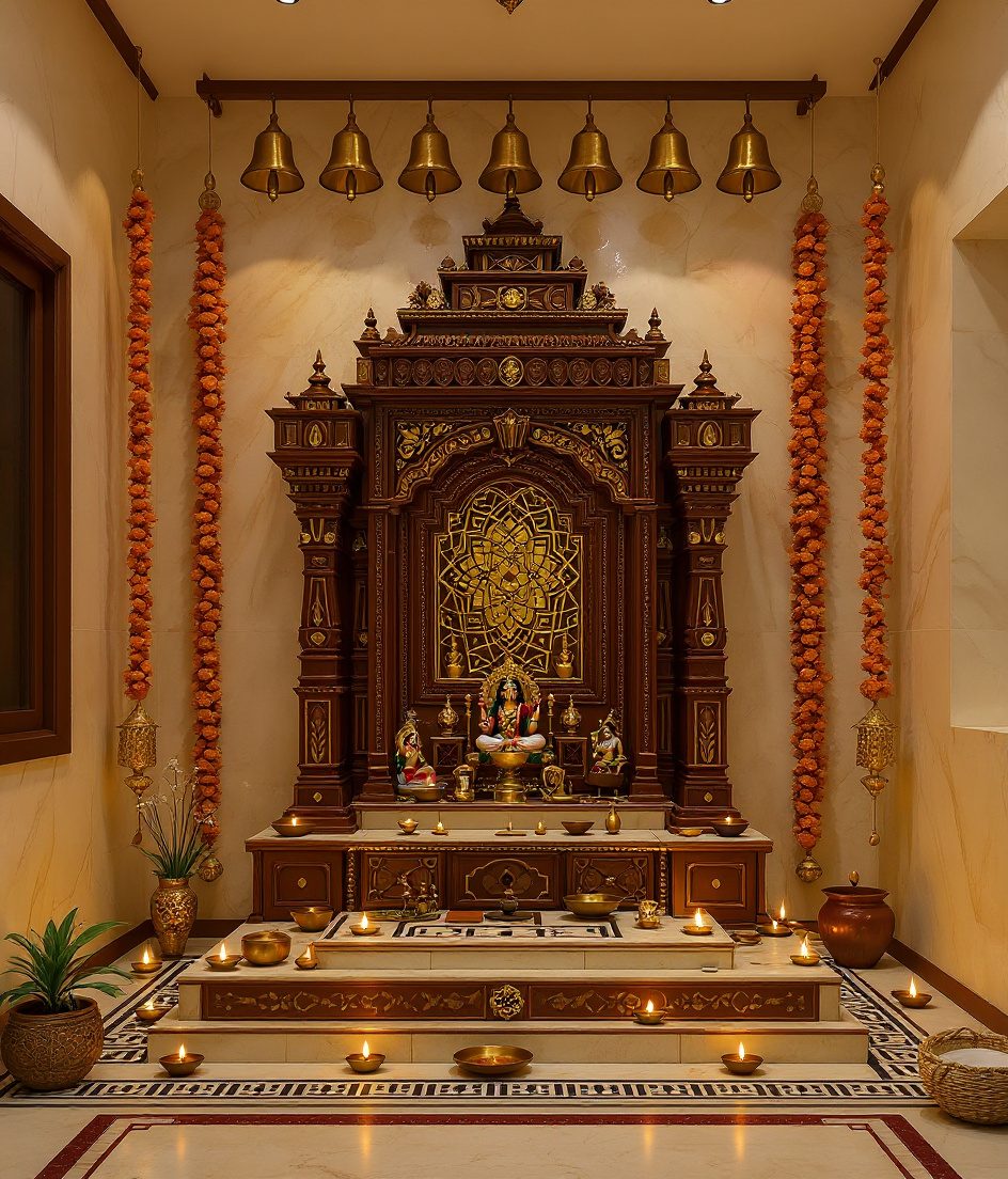 South Indian Pooja Room Kolam — Walnut Classic