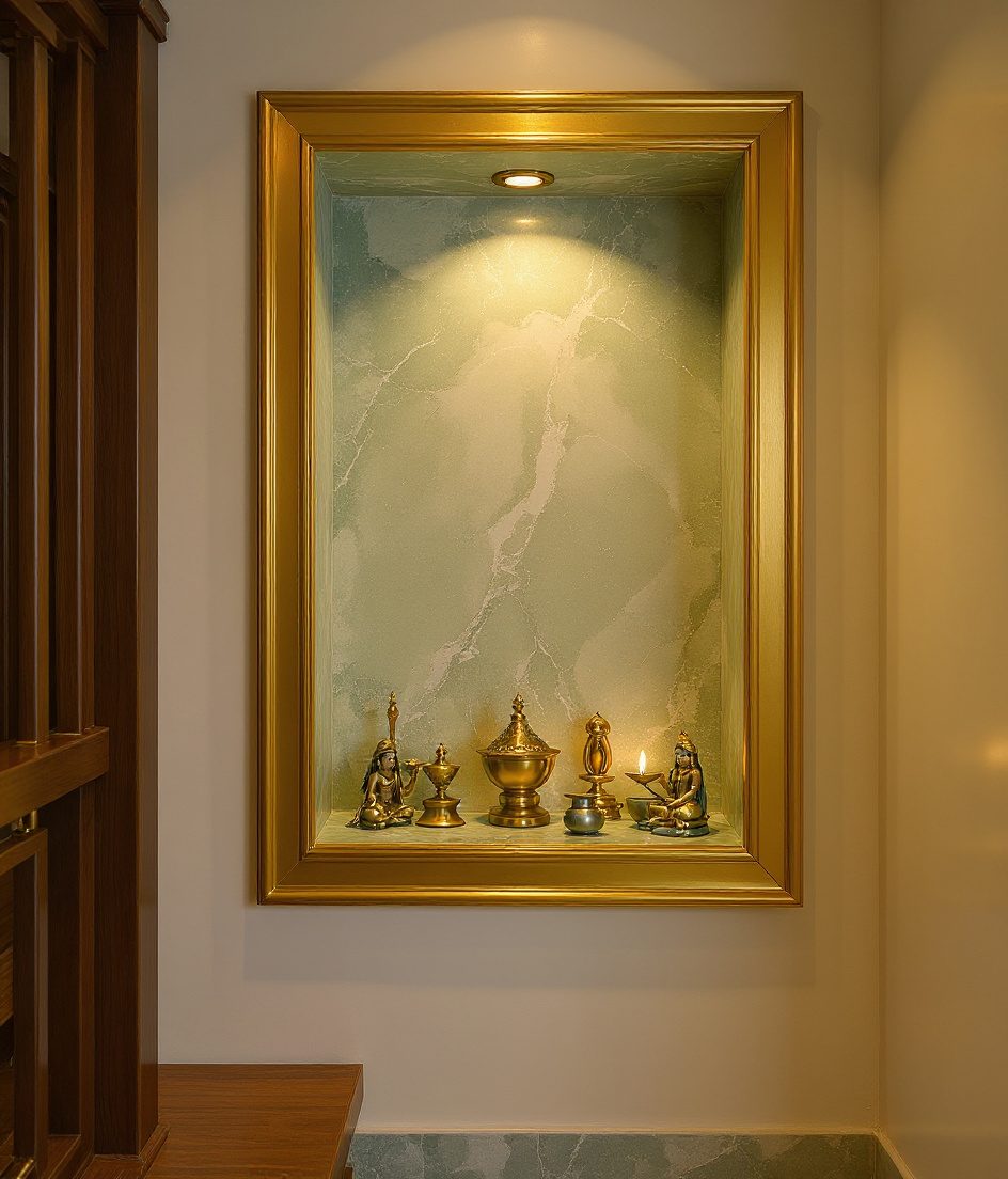 Staircase Side Niche Mandir — Sage & Brass