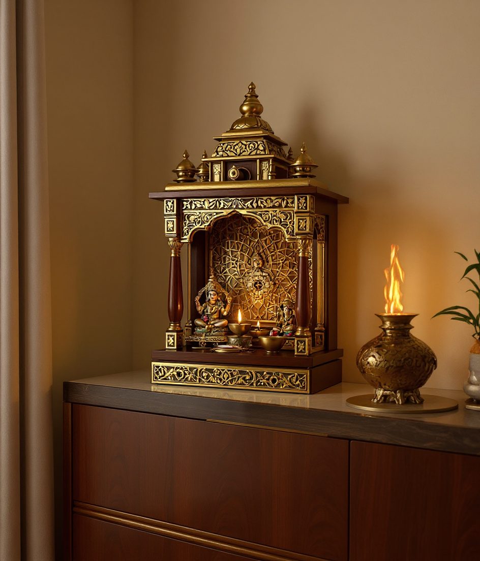 Tabletop Brass Temple Unit — Walnut Classic