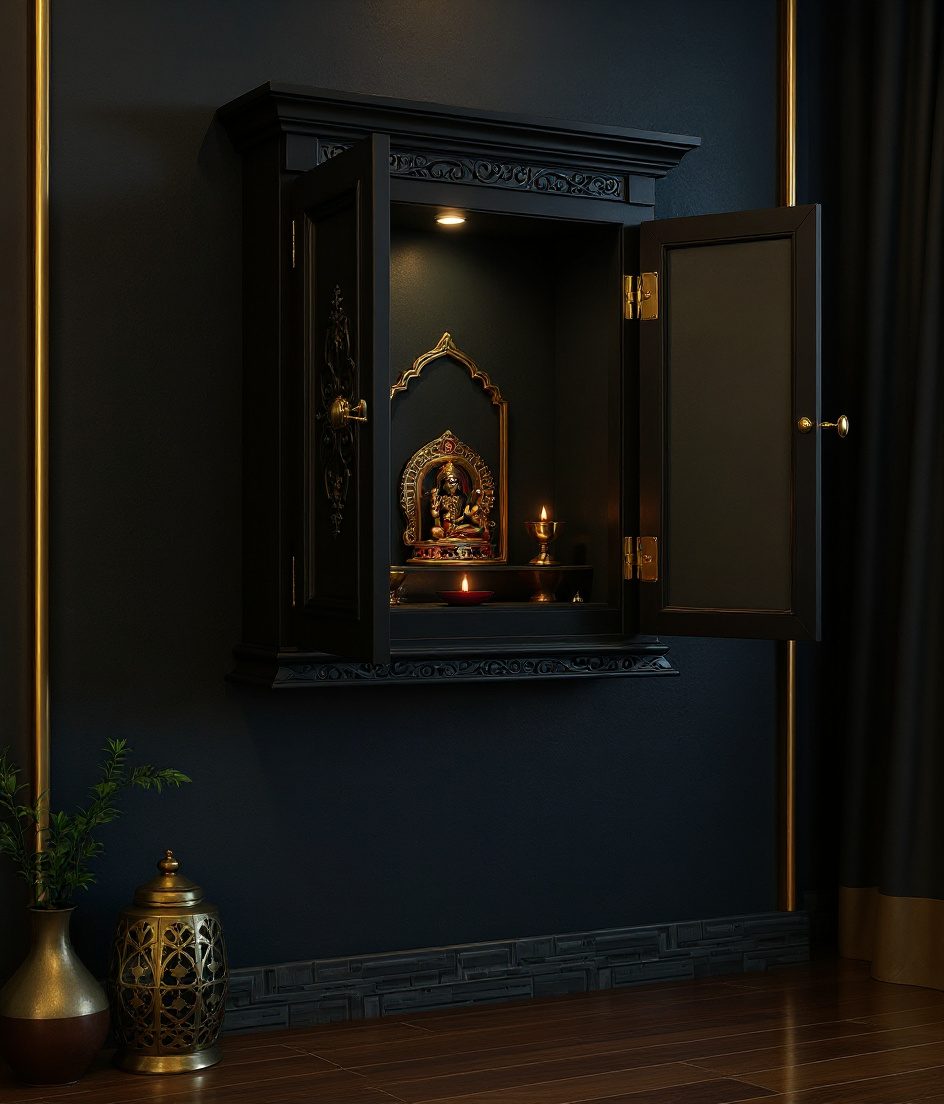 Two-Door Wall Cabinet Mandir — Charcoal Minimal