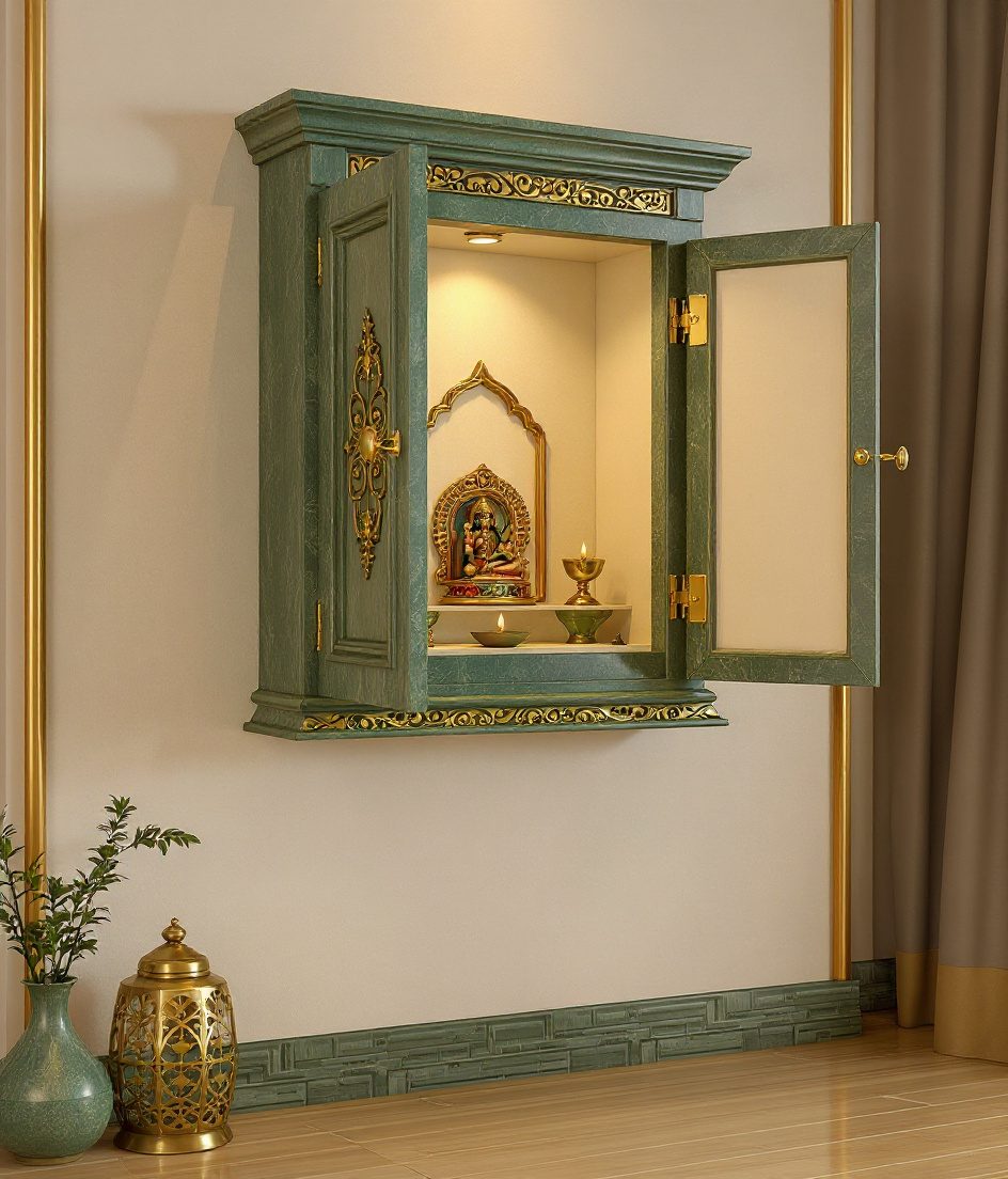 Two-Door Wall Cabinet Mandir — Sage & Brass