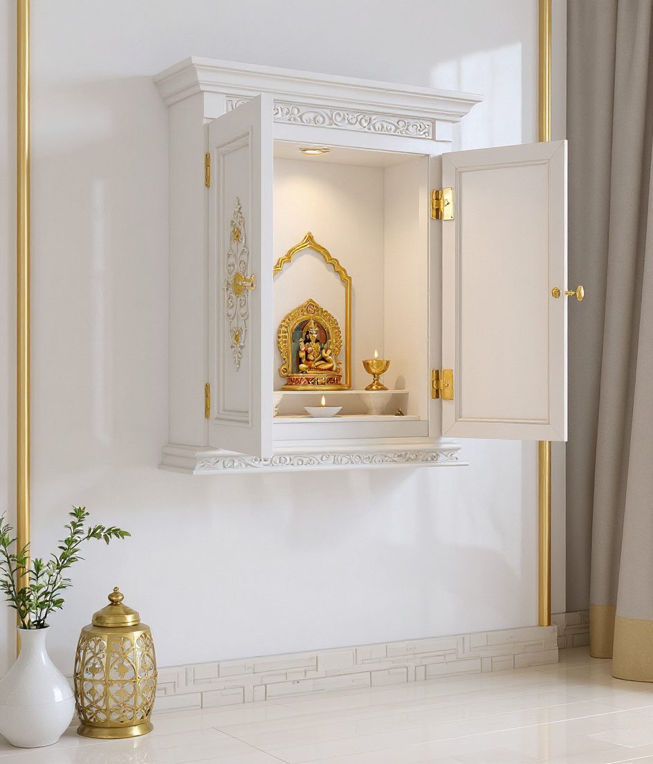 Two-Door Wall Cabinet Mandir — White Modern