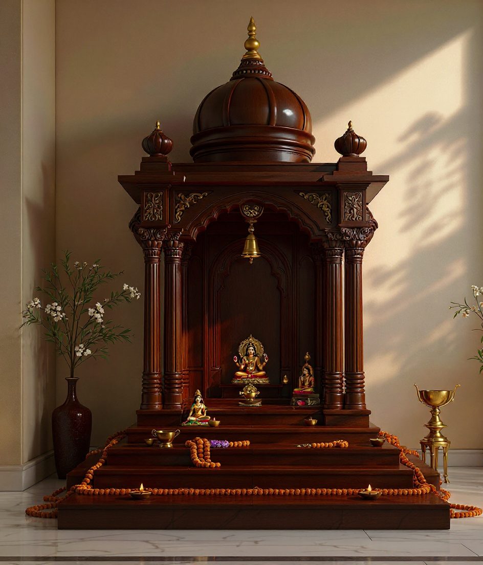 White Marble Temple Unit — Walnut Classic