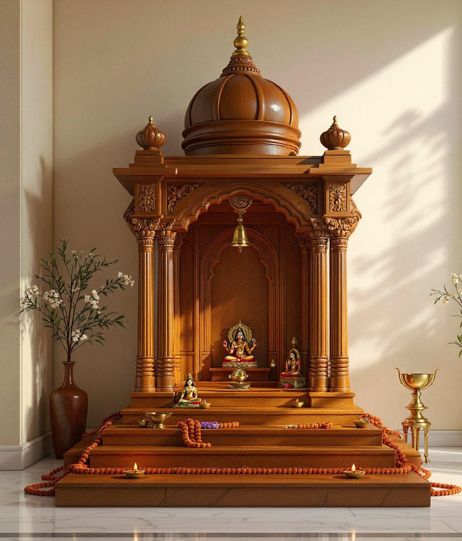 White Marble Temple Unit — Warm Oak
