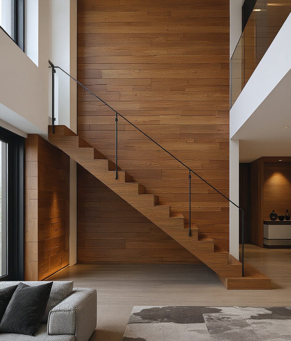 Double Height Straight Statement — Warm Oak