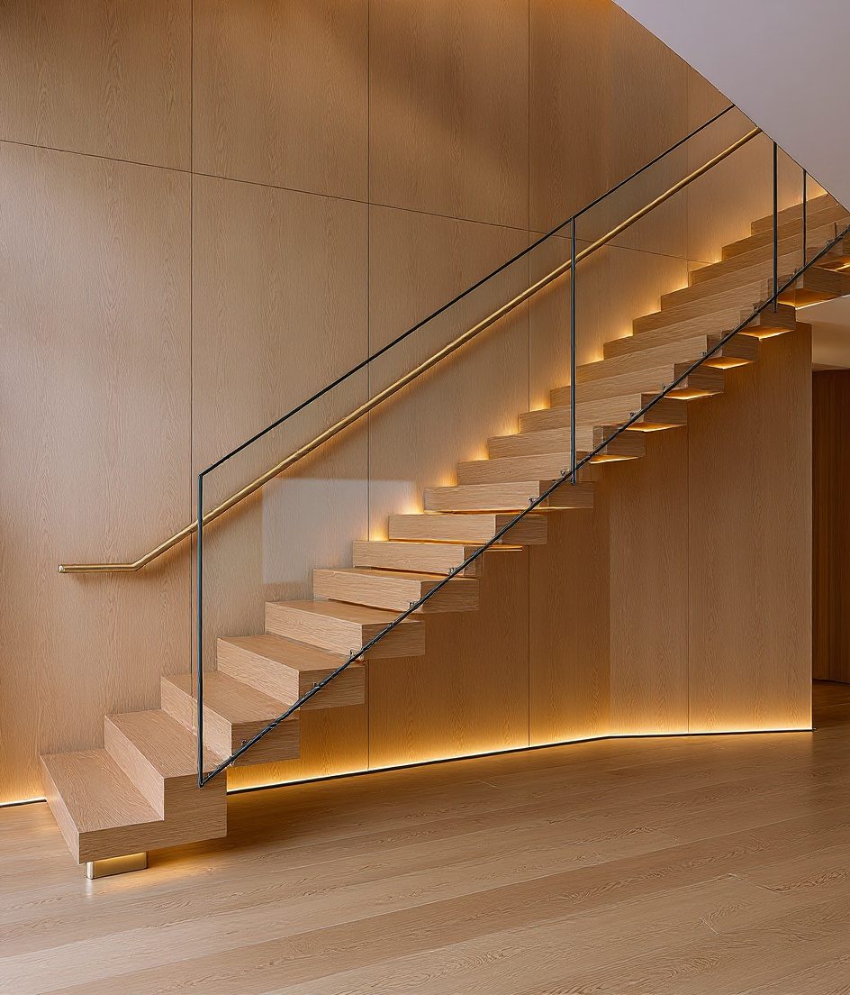 Floating Charcoal Glass — Warm Oak