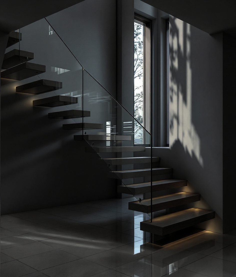 Floating Oak Cantilever — Charcoal Minimal