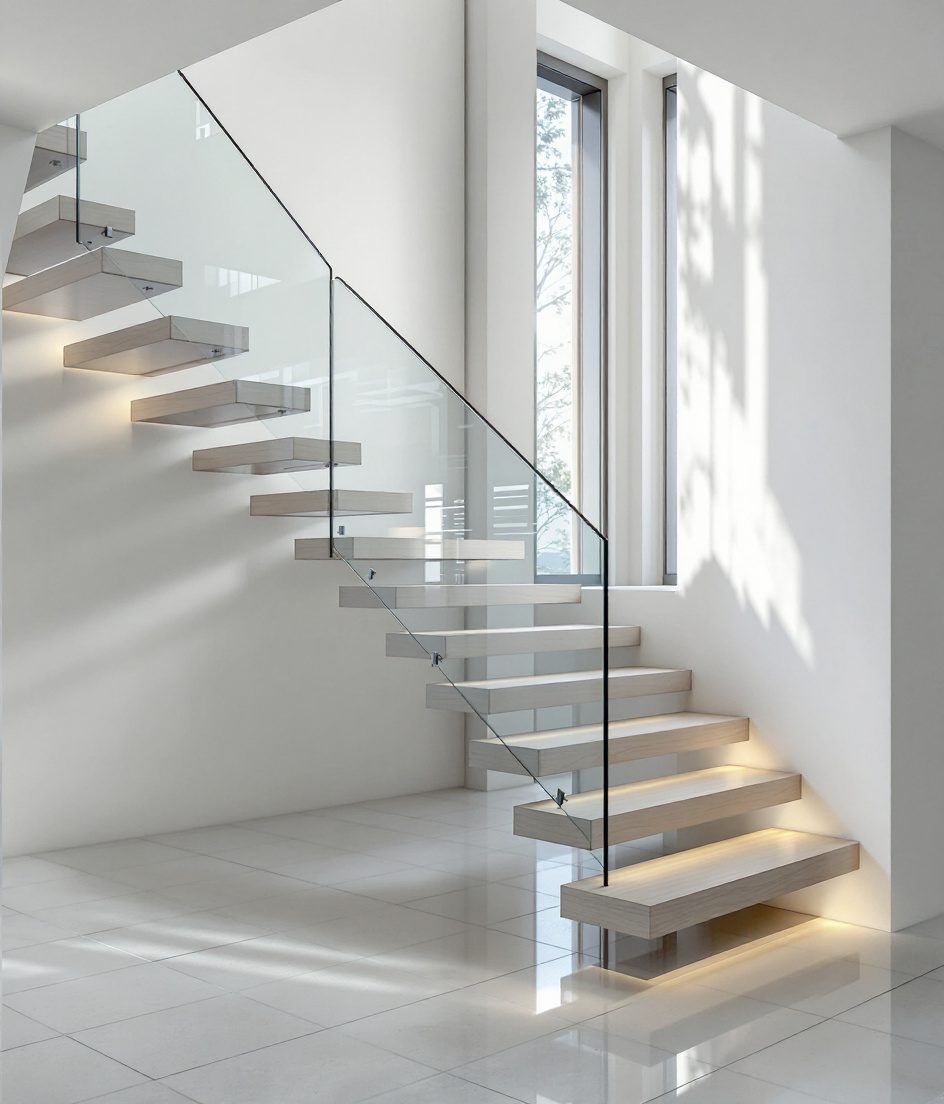 Floating Oak Cantilever — White Modern