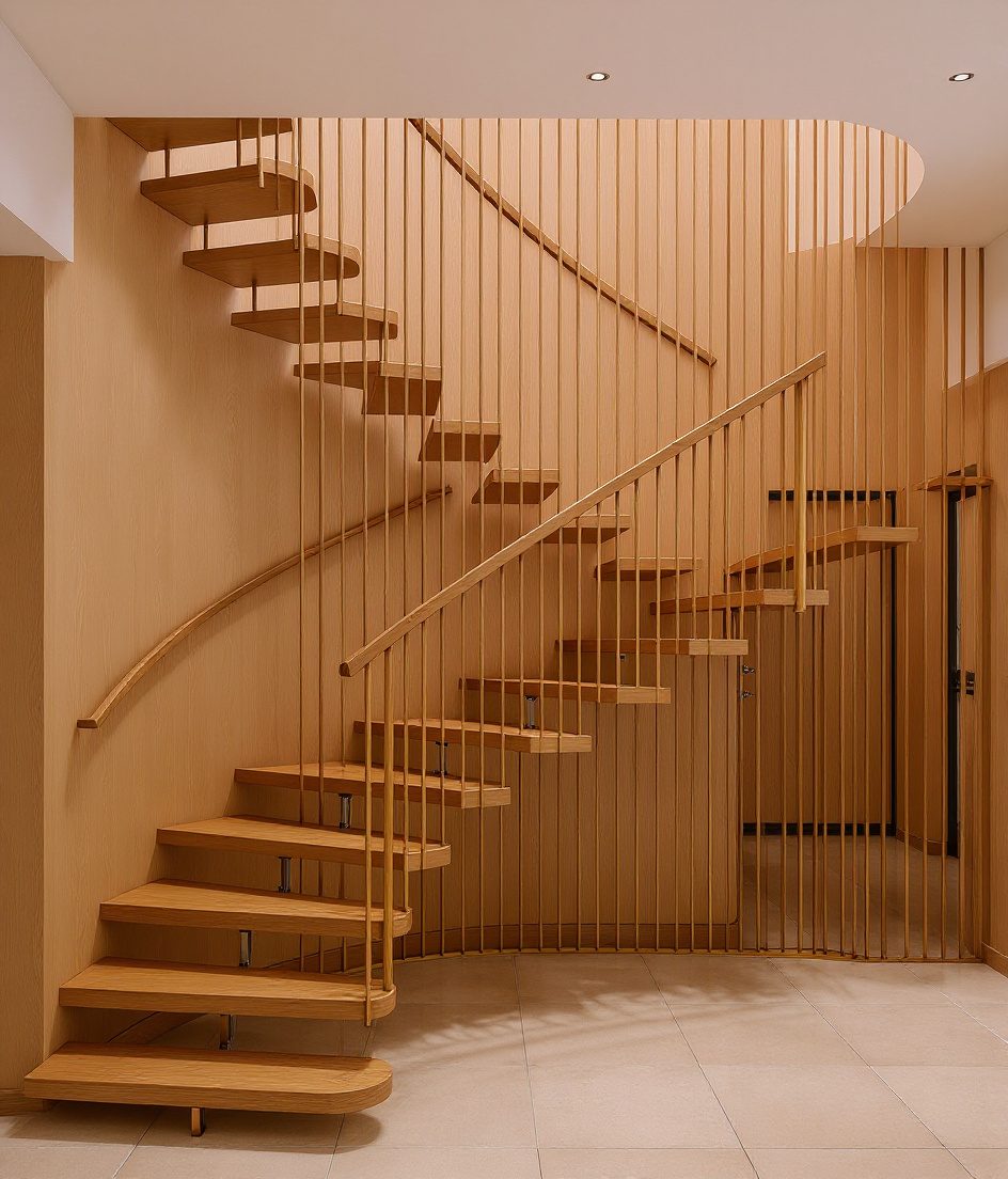 Floating Sage Brass Ribbon — Warm Oak