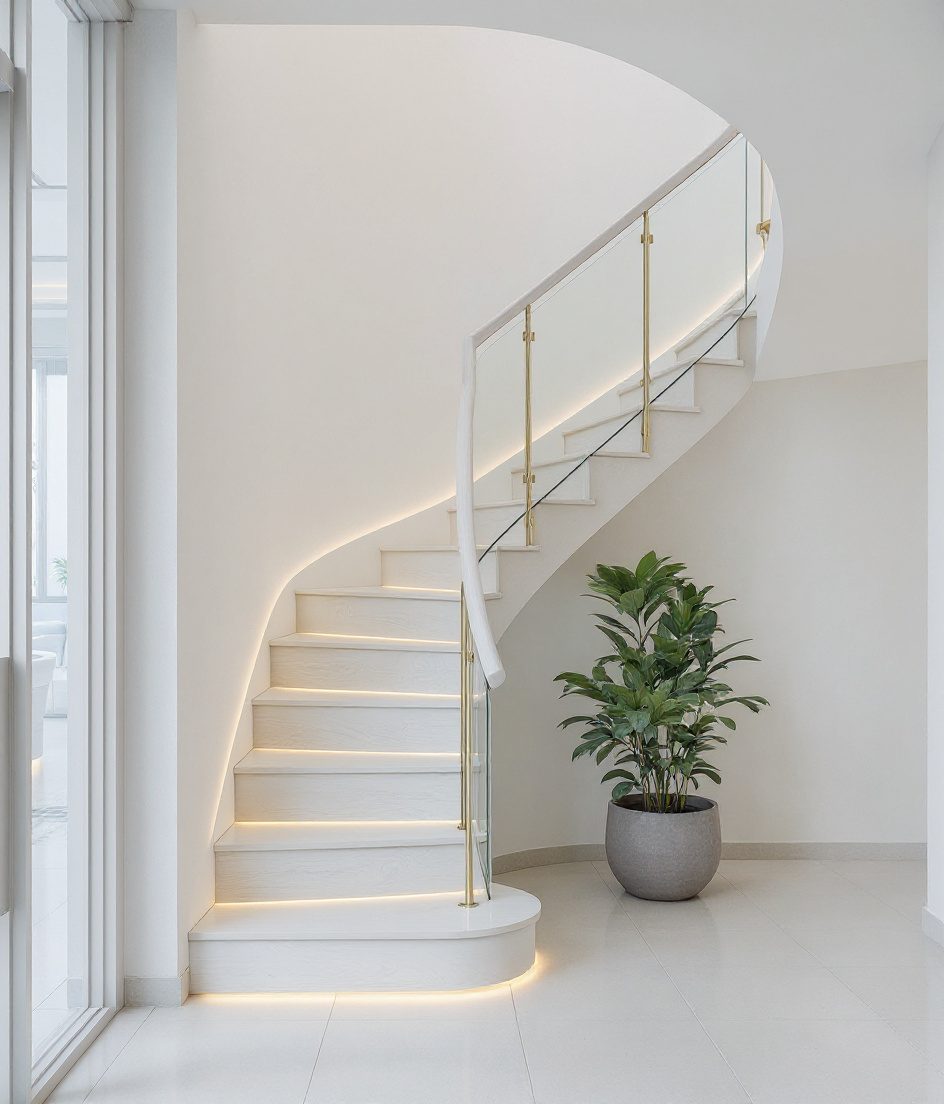 Foyer Straight Oak Flight — White Modern