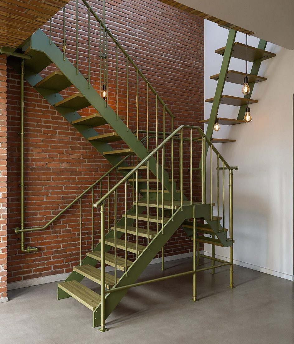 Industrial L Loft Stair — Sage & Brass