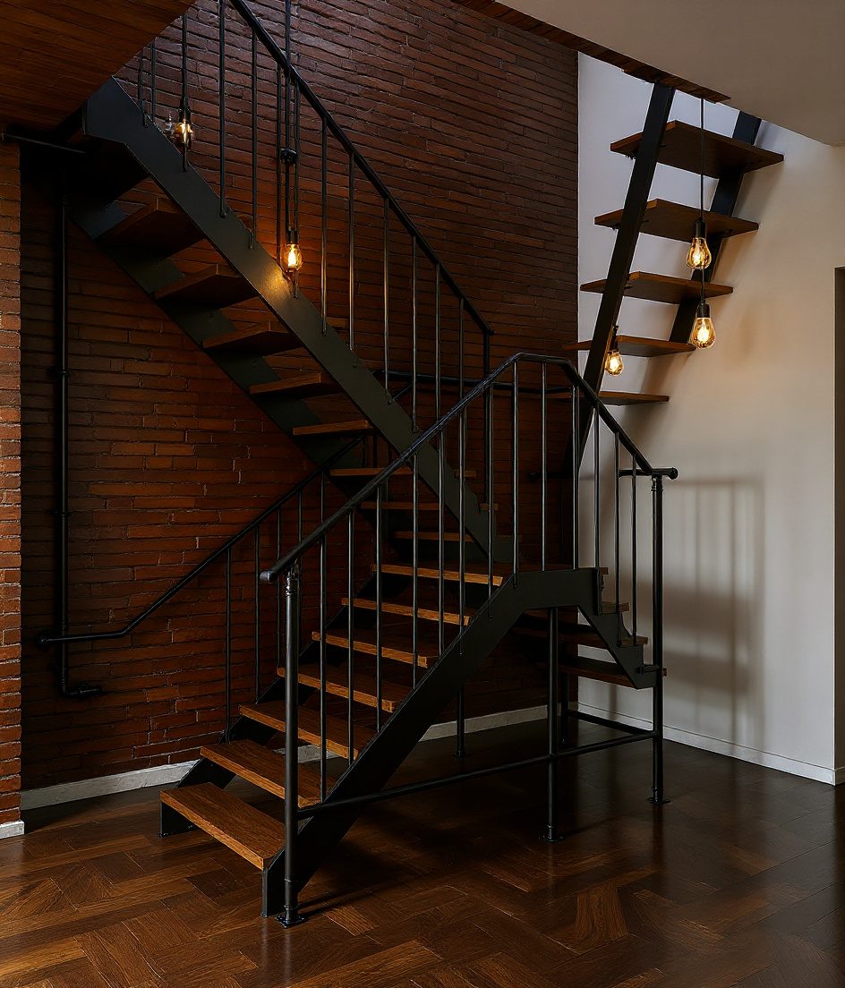 Industrial L Loft Stair — Walnut Classic