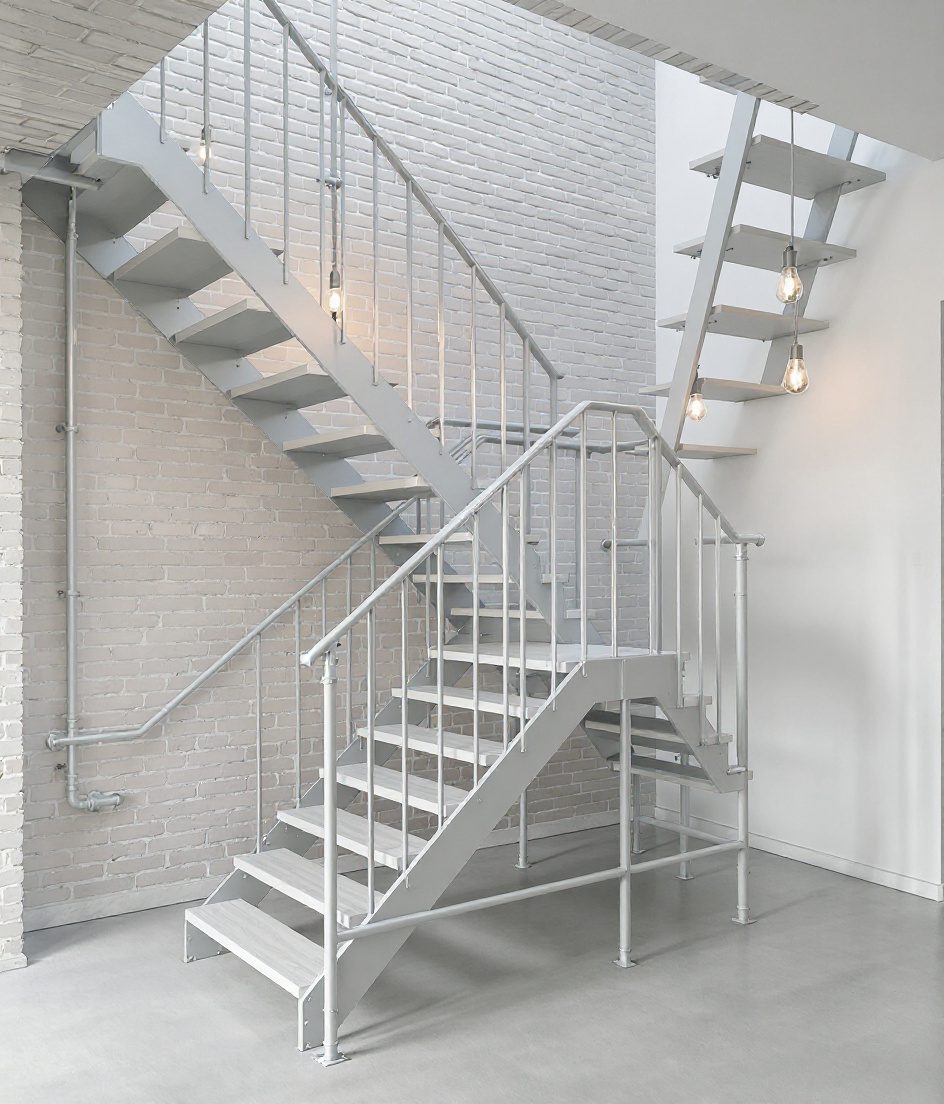 Industrial L Loft Stair — White Modern
